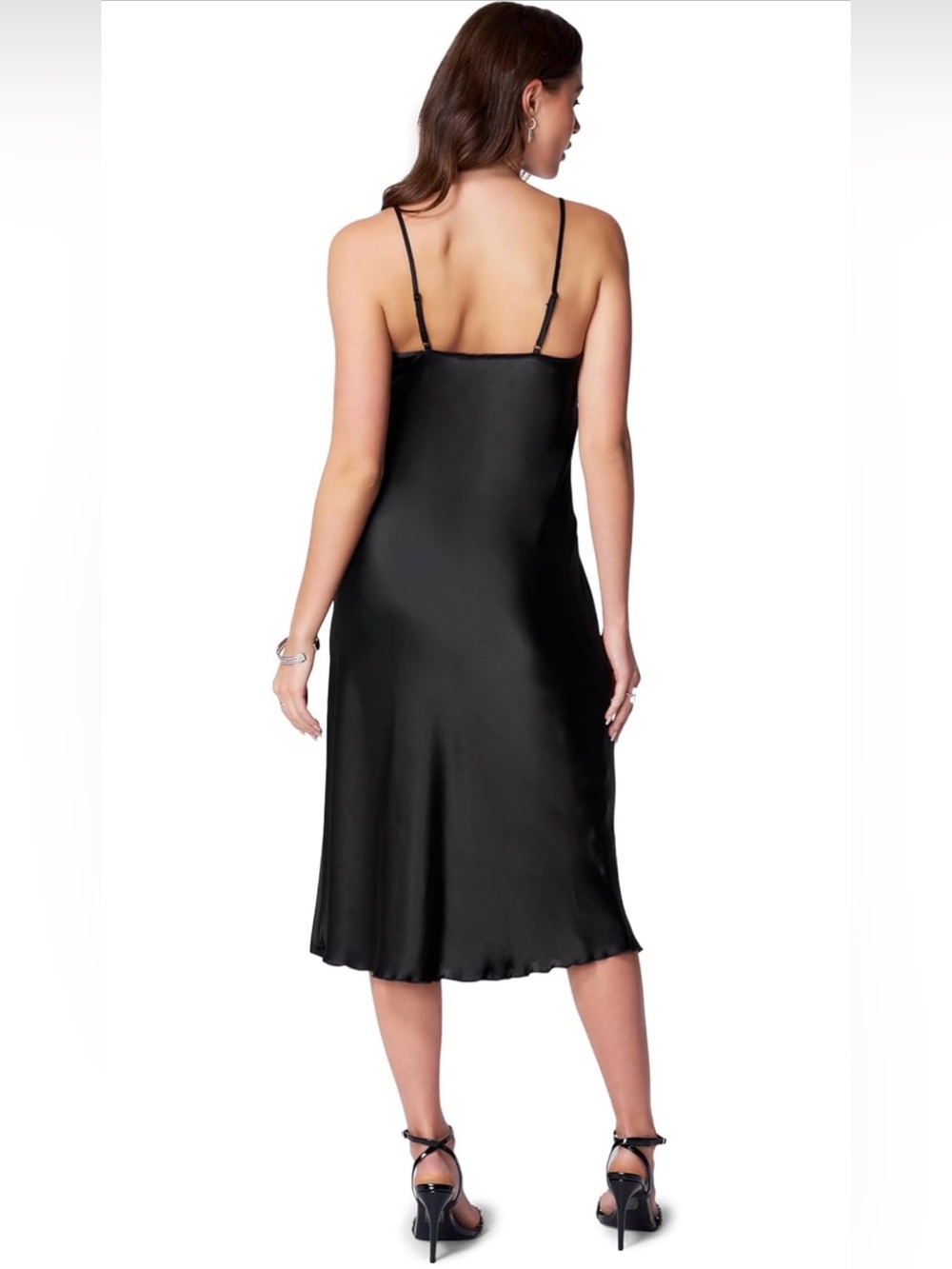 bebe Black Satin Cowl Slip Dress - Picture 2 of 6